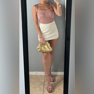 Vintage Y2K pink shimmer knit beaded tank top S club going out party 2000s retro